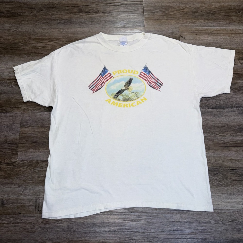 VTG M&O Knits Short-Sleeve Graphic Shirt Mens/Unisex L "Proud American" Print